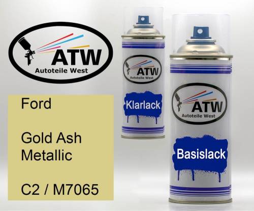 Ford, Gold Ash Metallic, C2 / M7065: 400ml Sprühdose + 400ml Klarlack - Set, von ATW Autoteile West.